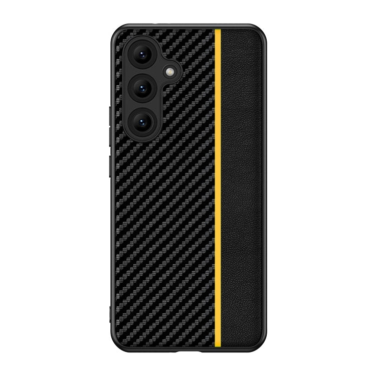 For Samsung Galaxy S25+ 5G Ultra-thin Carbon Fiber Texture Splicing Phone Case(Yellow) - Galaxy S25+ 5G Cases by buy2fix | Online Shopping UK | buy2fix