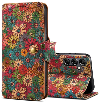 For Samsung Galaxy S24 5G Denior Flower Language Series Cork Fabric Oil Edge Leather Phone Case(Spring) - Galaxy S24 5G Cases by Denior | Online Shopping UK | buy2fix