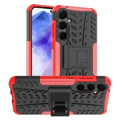 For Samsung Galaxy A55 Tire Texture TPU + PC Phone Case with Holder(Red) - Galaxy Phone Cases by buy2fix | Online Shopping UK | buy2fix