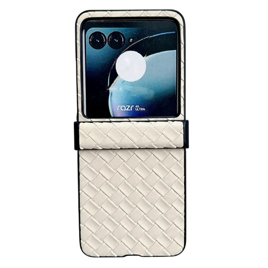 For Motorola Razr 40 Ultra Three-piece Set Woven Texture Folding PU Phone Case(Gold) - Motorola Cases by buy2fix | Online Shopping UK | buy2fix