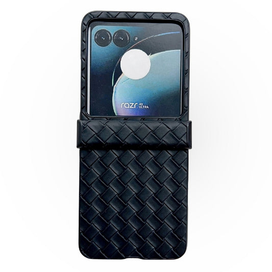 For Motorola Razr 40 Ultra Three-piece Set Woven Texture Folding PU Phone Case(Black) - Motorola Cases by buy2fix | Online Shopping UK | buy2fix