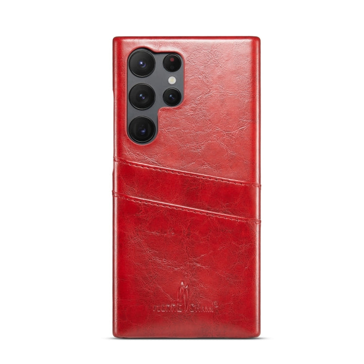 For Samsung Galaxy S24 Ultra 5G Fierre Shann Oil Wax Texture Leather Phone Case with Card Slots(Red) - Galaxy S24 Ultra 5G Cases by FIERRE SHANN | Online Shopping UK | buy2fix