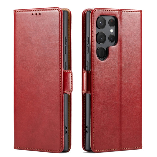 For Samsung Galaxy S24 Ultra 5G Fierre Shann PU Genuine Leather Texture Phone Case(Red) - Galaxy S24 Ultra 5G Cases by FIERRE SHANN | Online Shopping UK | buy2fix