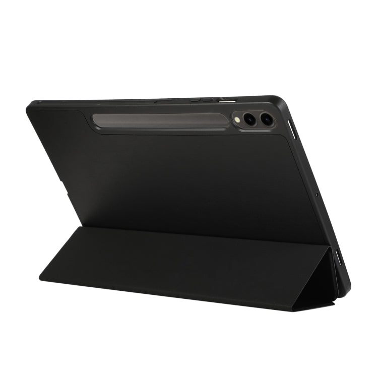 For Samsung Galaxy Tab S9 FE+ 3-Fold Pure Color TPU Leather Tablet Case with Pen Slot(Black) - Galaxy Tab S9 FE+ by buy2fix | Online Shopping UK | buy2fix