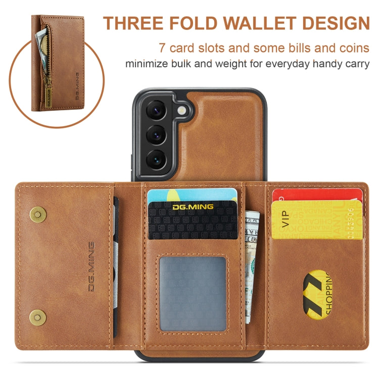 For Samsung Galaxy S22 DG.MING M5 Series Zip RFID Multi Card Detachable Leather Phone Case(Brown) - Galaxy S22 5G Cases by DG.MING | Online Shopping UK | buy2fix