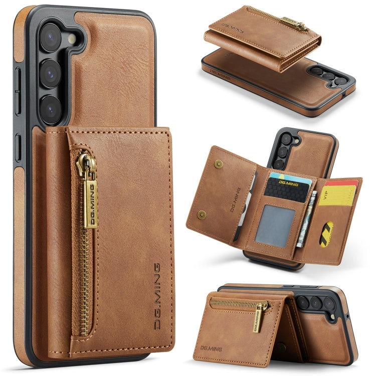 For Samsung Galaxy S23 DG.MING M5 Series Zip RFID Multi Card Detachable Leather Phone Case(Brown) - Galaxy S23 5G Cases by DG.MING | Online Shopping UK | buy2fix