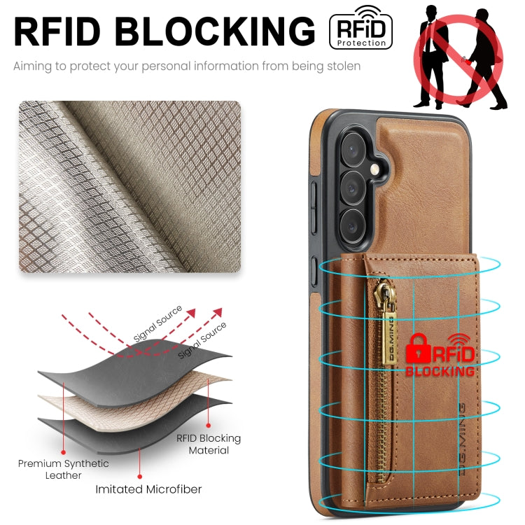 For Samsung Galaxy S24 5G DG.MING M5 Series Zip RFID Multi Card Detachable Leather Phone Case(Brown) - Galaxy S24 5G Cases by DG.MING | Online Shopping UK | buy2fix