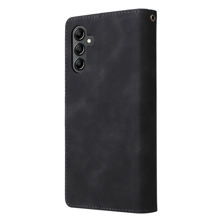 For Samsung Galaxy A15 5G Multifunctional Frosted Zipper Wallet Leather Phone Case(Black) - Galaxy Phone Cases by buy2fix | Online Shopping UK | buy2fix