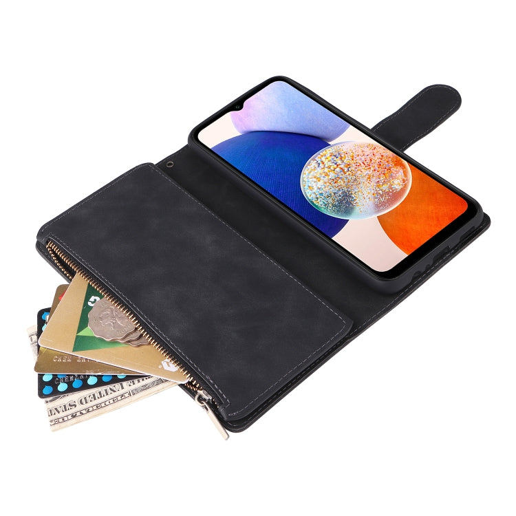 For Samsung Galaxy A15 5G Multifunctional Frosted Zipper Wallet Leather Phone Case(Black) - Galaxy Phone Cases by buy2fix | Online Shopping UK | buy2fix