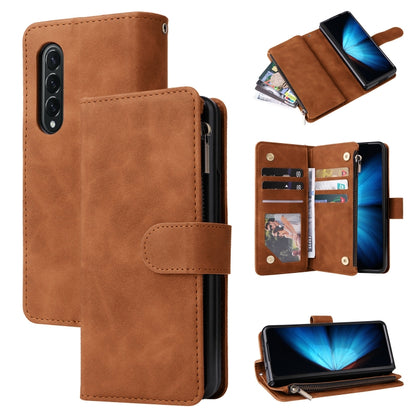 For Samsung Galaxy Z Fold4 Multifunctional Frosted Zipper Wallet Leather Phone Case(Brown) - Galaxy Z Fold4 5G Cases by buy2fix | Online Shopping UK | buy2fix