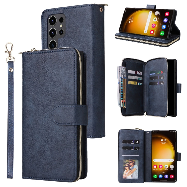 For Samsung Galaxy S24 Ultra 5G 9-Card Slots Zipper Wallet Bag Leather Phone Case(Blue) - Galaxy S24 Ultra 5G Cases by buy2fix | Online Shopping UK | buy2fix