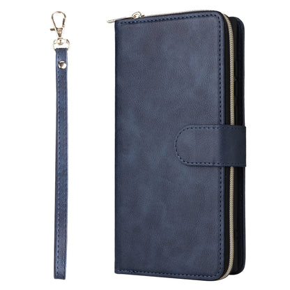 For Samsung Galaxy S24 Ultra 5G 9-Card Slots Zipper Wallet Bag Leather Phone Case(Blue) - Galaxy S24 Ultra 5G Cases by buy2fix | Online Shopping UK | buy2fix