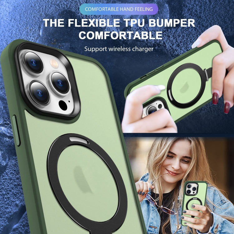 For iPhone 15 Plus MagSafe Holder Skin-feel PC Hybrid TPU Phone Case(Green) - iPhone 15 Plus Cases by buy2fix | Online Shopping UK | buy2fix