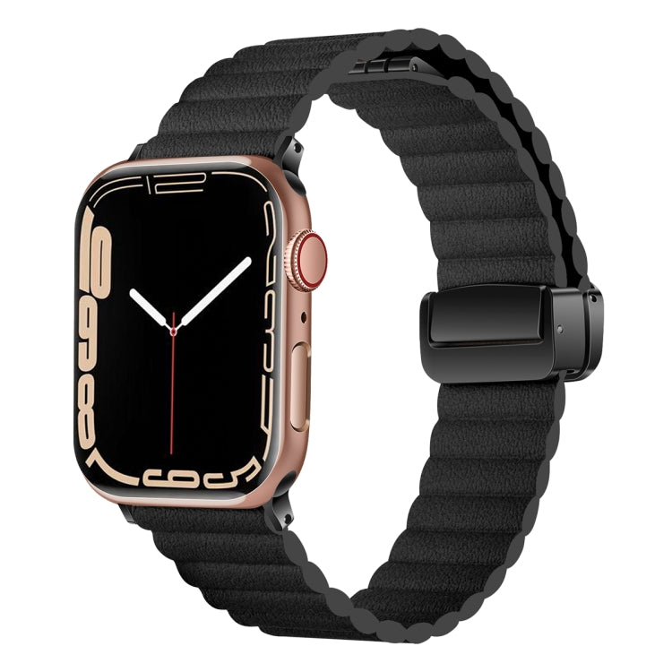 For Apple Watch SE 2022 40mm Water Ripple Magnetic Folding Buckle Watch Band, Style: Bold Version(Black) - Watch Bands by buy2fix | Online Shopping UK | buy2fix