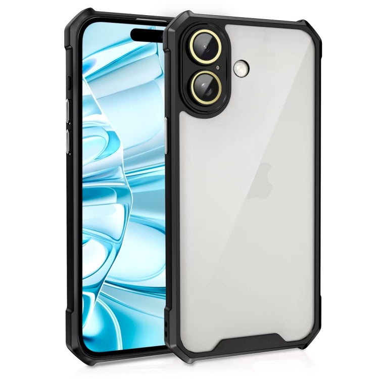 For iPhone 16 Plus Shockproof Acrylic Phone Case with Lens Glass Film(Black) - iPhone 16 Plus Cases by buy2fix | Online Shopping UK | buy2fix