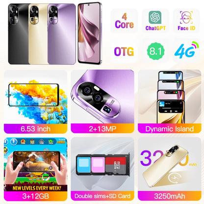 Reno10Pro+ / U22, 3GB+32GB, 6.53 inch Screen, Face Identification, Android 8.1 MTK6737 Quad Core, Network: 4G, OTG, Dual SIM(Purple) -  by buy2fix | Online Shopping UK | buy2fix