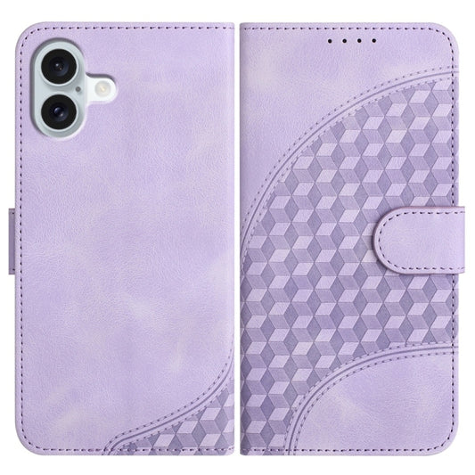 For iPhone 16 Plus YX0060 Elephant Head Embossed Phone Leather Case with Lanyard(Light Purple) - iPhone 16 Plus Cases by buy2fix | Online Shopping UK | buy2fix