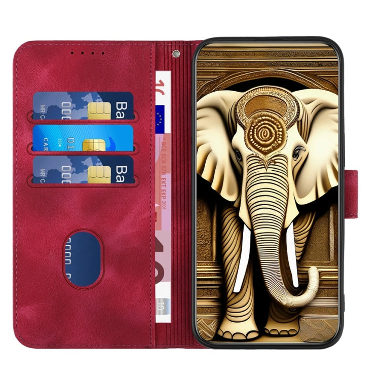 For iPhone 16 YX0060 Elephant Head Embossed Phone Leather Case with Lanyard(Rose Red) - iPhone 16 Cases by buy2fix | Online Shopping UK | buy2fix