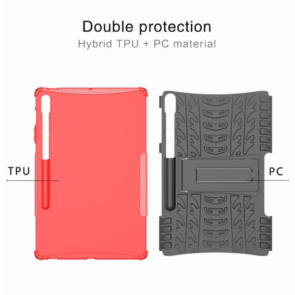 For Samsung Galaxy Tab S9 FE+ Tire Texture TPU + PC Tablet Case with Holder(Red) - Galaxy Tab S9 FE+ by buy2fix | Online Shopping UK | buy2fix