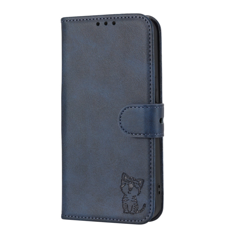 For Google Pixel 9 Embossed Happy Cat Pattern Flip Leather Phone Case(Blue) - Google Cases by buy2fix | Online Shopping UK | buy2fix