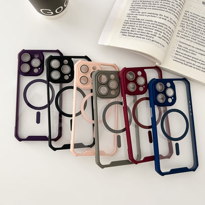 For iPhone 15 Plus Colorful Two-Color Lens Film MagSafe Magnetic Horn Acrylic+TPU Case(Grey) - iPhone 15 Plus Cases by buy2fix | Online Shopping UK | buy2fix