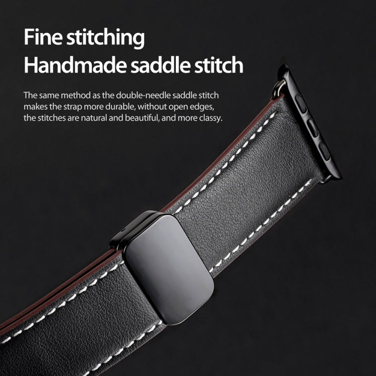 For Apple Watch SE 2023 44mm DUX DUCIS YA Series Magnetic Buckle Genuine Leather Watch Band(Black) - Watch Bands by DUX DUCIS | Online Shopping UK | buy2fix