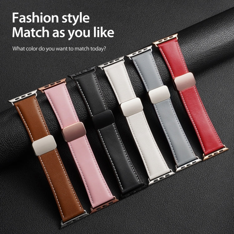 For Apple Watch SE 2023 40mm DUX DUCIS YA Series Magnetic Buckle Genuine Leather Watch Band(Pink) - Watch Bands by DUX DUCIS | Online Shopping UK | buy2fix