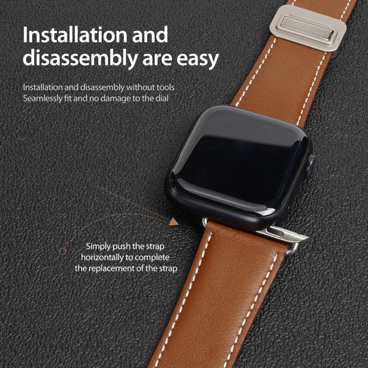 For Apple Watch Series 9 45mm DUX DUCIS YA Series Magnetic Buckle Genuine Leather Watch Band(Brown) - Watch Bands by DUX DUCIS | Online Shopping UK | buy2fix