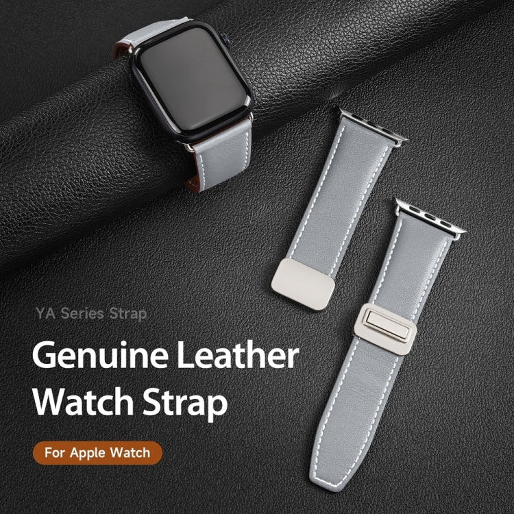 For Apple Watch Series 8 45mm DUX DUCIS YA Series Magnetic Buckle Genuine Leather Watch Band(Grey) - Watch Bands by DUX DUCIS | Online Shopping UK | buy2fix