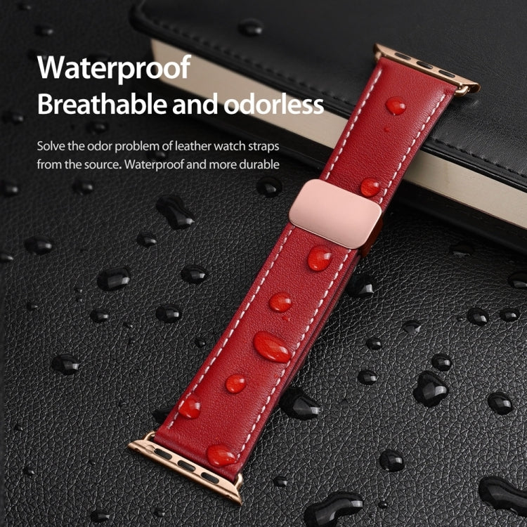 For Apple Watch SE 2022 44mm DUX DUCIS YA Series Magnetic Buckle Genuine Leather Watch Band(Red) - Watch Bands by DUX DUCIS | Online Shopping UK | buy2fix