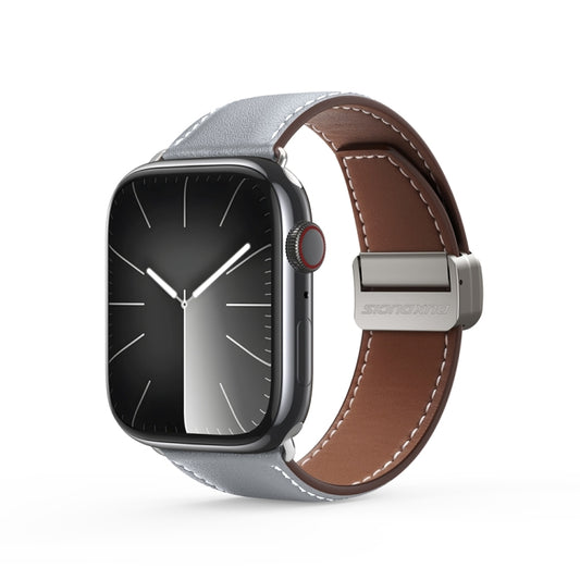 For Apple Watch Series 7 41mm DUX DUCIS YA Series Magnetic Buckle Genuine Leather Watch Band(Grey) - Watch Bands by DUX DUCIS | Online Shopping UK | buy2fix