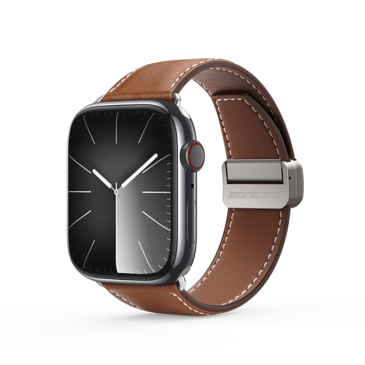 For Apple Watch Series 7 45mm DUX DUCIS YA Series Magnetic Buckle Genuine Leather Watch Band(Brown) - Watch Bands by DUX DUCIS | Online Shopping UK | buy2fix