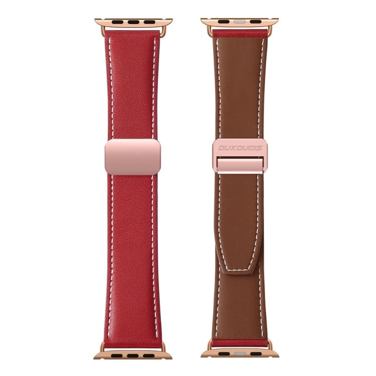 For Apple Watch Series 5 44mm DUX DUCIS YA Series Magnetic Buckle Genuine Leather Watch Band(Red) - Watch Bands by DUX DUCIS | Online Shopping UK | buy2fix