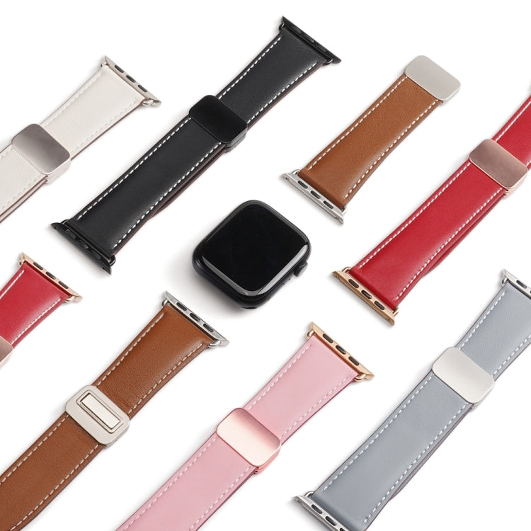 For Apple Watch SE 2023 40mm DUX DUCIS YA Series Magnetic Buckle Genuine Leather Watch Band(Red) - Watch Bands by DUX DUCIS | Online Shopping UK | buy2fix