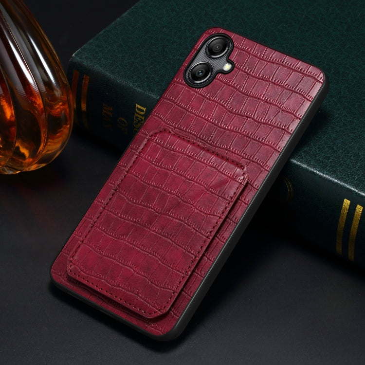 For Samsung Galaxy A24 4G Denior Imitation Crocodile Leather Back Phone Case with Holder(Rose Red) - Galaxy Phone Cases by Denior | Online Shopping UK | buy2fix