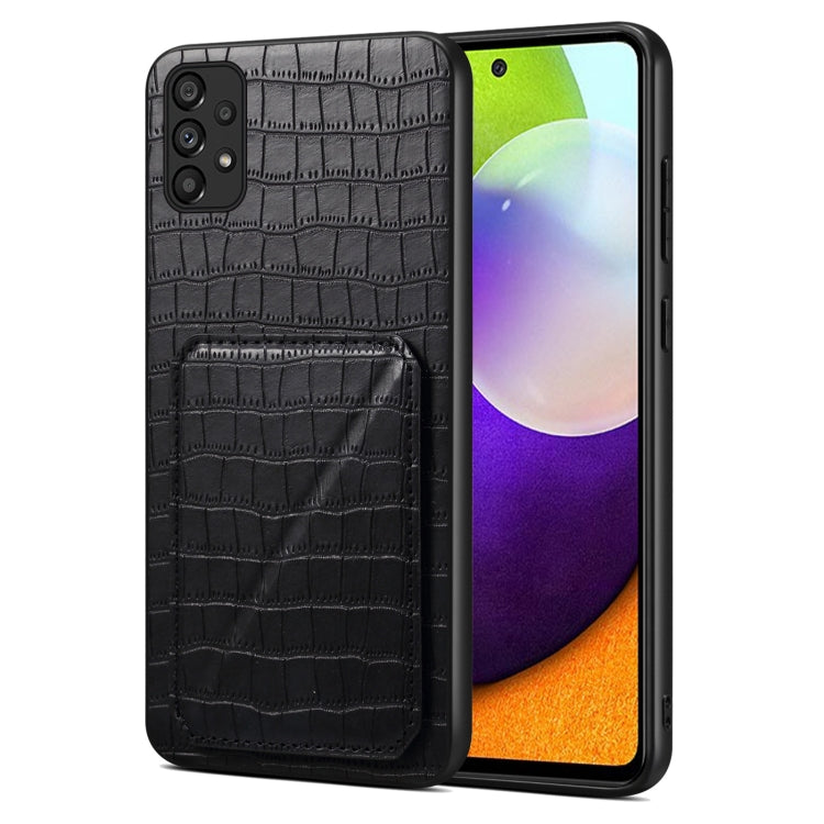 For Samsung Galaxy A52 4G / 5G Denior Imitation Crocodile Leather Back Phone Case with Holder(Black) - Galaxy Phone Cases by Denior | Online Shopping UK | buy2fix