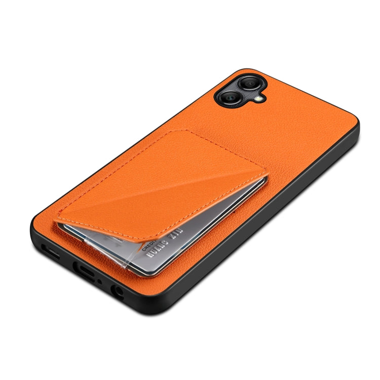 For Samsung Galaxy A20s Denior Imitation Calf Leather Back Phone Case with Holder(Orange) - Galaxy Phone Cases by Denior | Online Shopping UK | buy2fix