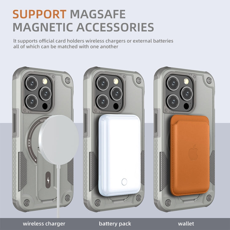 For iPhone 13 Pro MagSafe Holder Armor PC Hybrid TPU Phone Case(Grey) - iPhone 13 Pro Cases by buy2fix | Online Shopping UK | buy2fix