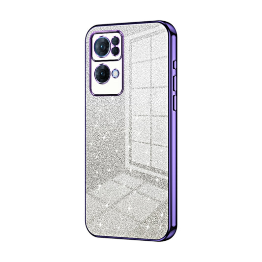 For OPPO Reno7 Pro Gradient Glitter Powder Electroplated Phone Case(Purple) - OPPO Cases by buy2fix | Online Shopping UK | buy2fix