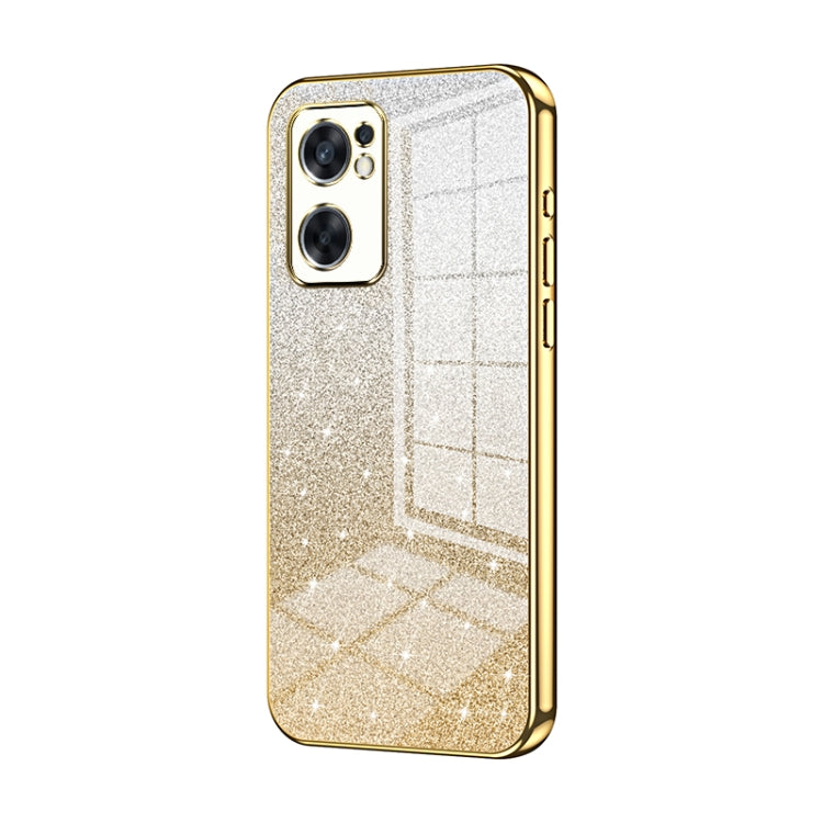 For OPPO Reno7 SE Gradient Glitter Powder Electroplated Phone Case(Gold) - OPPO Cases by buy2fix | Online Shopping UK | buy2fix