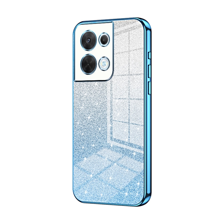 For OPPO Reno8 Gradient Glitter Powder Electroplated Phone Case(Blue) - OPPO Cases by buy2fix | Online Shopping UK | buy2fix