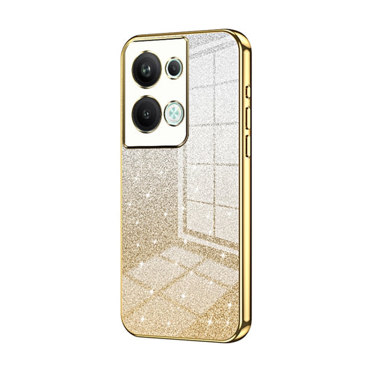 For OPPO Reno9 Pro+ Gradient Glitter Powder Electroplated Phone Case(Gold) - OPPO Cases by buy2fix | Online Shopping UK | buy2fix