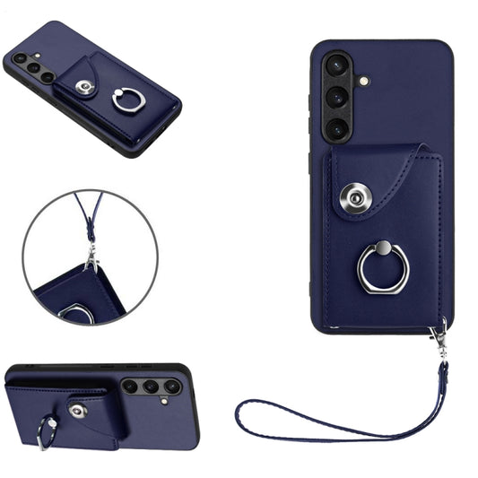 For Samsung Galaxy S24 5G Organ Card Bag Ring Holder PU Phone Case with Lanyard(Blue) - Galaxy S24 5G Cases by buy2fix | Online Shopping UK | buy2fix