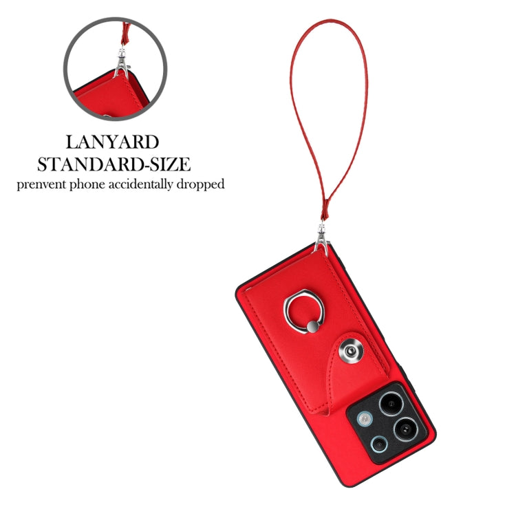 For Xiaomi Redmi Note 13 5G Global Organ Card Bag Ring Holder PU Phone Case with Lanyard(Red) - Note 13 Cases by buy2fix | Online Shopping UK | buy2fix