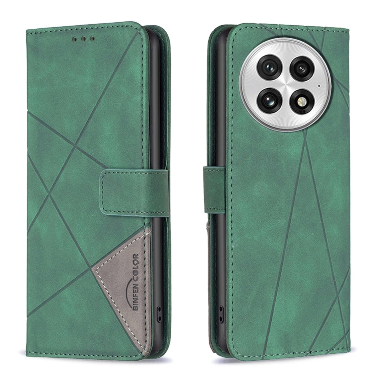 For OnePlus 13 BF05 Magnetic Buckle Rhombus Texture Leather Phone Case(Green) - OnePlus Cases by buy2fix | Online Shopping UK | buy2fix