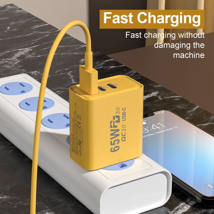 65W Gallium Nitride USB + Type-C Fast Charging Charger, Plug Type:US Plug(Yellow) - USB Charger by buy2fix | Online Shopping UK | buy2fix