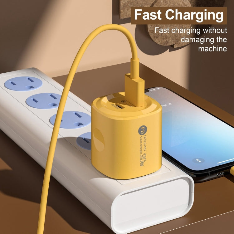 PD20W Type-C + USB QC3.0 Charging Charger, Plug Type:EU Plug(Yellow) - USB Charger by buy2fix | Online Shopping UK | buy2fix