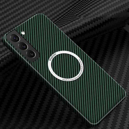 For Samsung Galaxy S25 5G Carbon Fiber Texture MagSafe Magnetic Phone Case(Green) - Galaxy S25 5G Cases by buy2fix | Online Shopping UK | buy2fix