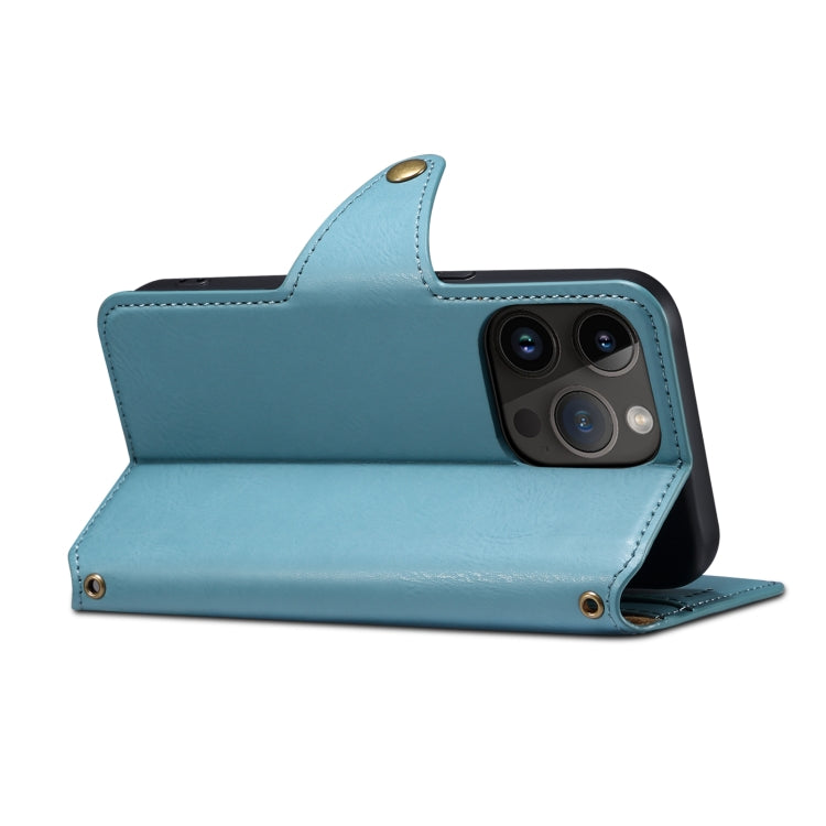 For iPhone 15 Pro Max Denior Cowhide Texture Wallet Style Leather Phone Case(Blue) - iPhone 15 Pro Max Cases by Denior | Online Shopping UK | buy2fix