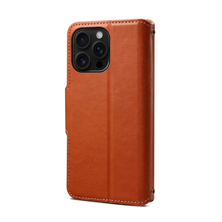 For iPhone 16 Pro Max Denior Cowhide Texture Wallet Style Leather Phone Case(Brown) - iPhone 16 Pro Max Cases by Denior | Online Shopping UK | buy2fix